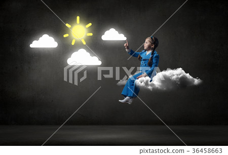 Kid girl on cloud 36458663
