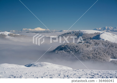 view of the mountain peaks above the clouds 36466041