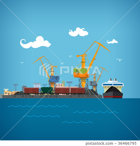 Unloading Coal from the Dry Cargo Ship 36466795