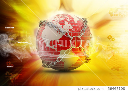 Earth globe close in chain Earth globe close in chain 36467108
