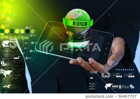 Smart hand Earth globe close in chain with frame Smart hand Earth globe close in chain with frame 36467707