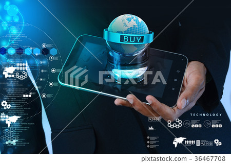 Smart hand Earth globe close in chain with frame Smart hand Earth globe close in chain with frame 36467708