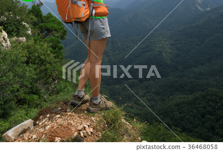 woman hiker enjoy the view on the top of mountain woman hiker enjoy the view on the top of mountain 36468058