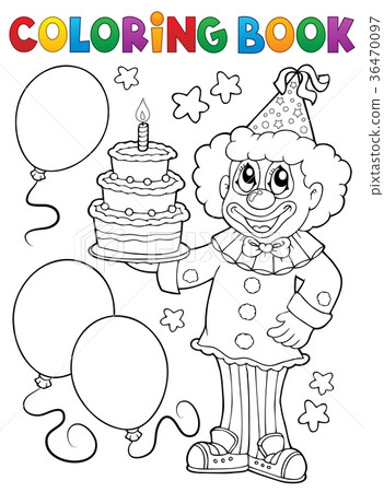 Coloring book clown holding cake Coloring book clown holding cake 36470097