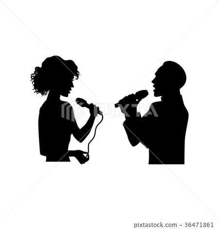 Silhouettes of singing man, woman, half length 36471861