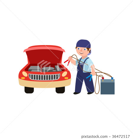 vector flat mechanic boy with car bettery charger 36472517