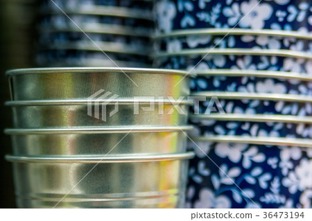 Metal flowerpots in the florist store Metal flowerpots in the florist store 36473194