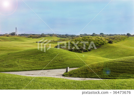 Golf course in Belek. Green Blue sky, sunny day Golf course in Belek. Green Blue sky, sunny day 36473676