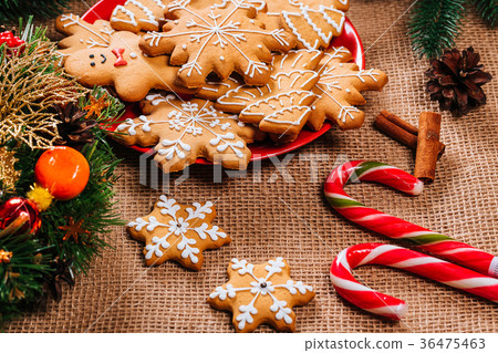 Christmas gingerbread cookies homemade in red  36475463