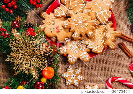 Christmas gingerbread cookies homemade in red  36475464
