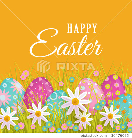 vector easter spring poster with eggs, flowers 36476025