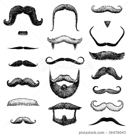 Set of mustache and funny beard of men, hipster Set of mustache and funny beard of men, hipster 36476043