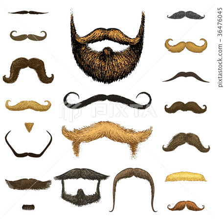 Set of mustache and funny beard of men, hipster Set of mustache and funny beard of men, hipster 36476045