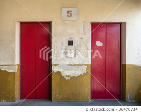 red door of old Elevator 36476734