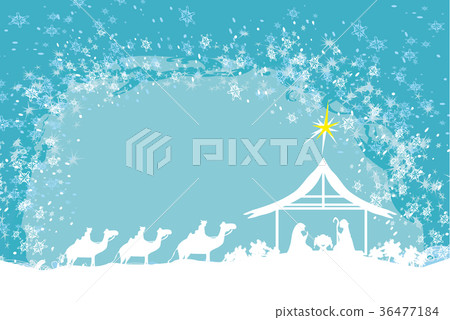 Biblical scene - birth of Jesus in Bethlehem. Biblical scene - birth of Jesus in Bethlehem. 36477184