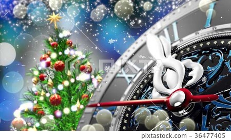 New Year's at midnight - Old clock with stars New Year's at midnight - Old clock with stars 36477405