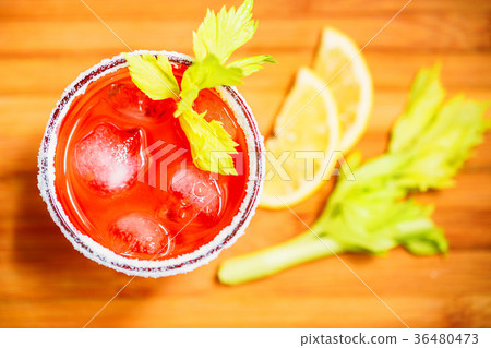 Bloody Mary alcoholic drink with lemon and celery Bloody Mary alcoholic drink with lemon and celery 36480473