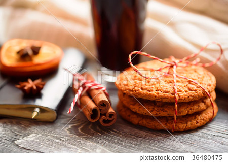 Cosy winter still-life and window. Xmas background 36480475