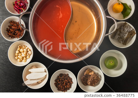 Chinese authentic two color pot Chinese hot pot Chinese authentic two color pot Chinese hot pot 36488775
