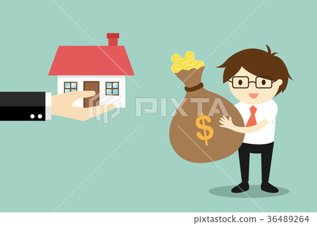 Hand offers a house to businessman.  36489264