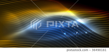 Glowing abstract wave on dark, shiny motion 36490181