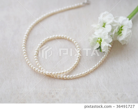 Pearl necklace and white flower Pearl necklace and white flower 36491727