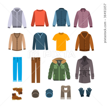 Warm casual clothes for men vector icons Warm casual clothes for men vector icons 36491857