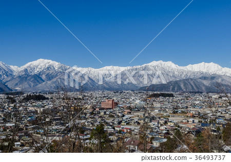 Shinshu landscape Northern Alps and Omachi city in the early winter 36493737