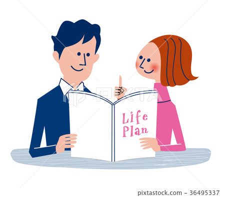 Couple discussing the future while looking at the brochure Couple discussing the future while looking at the brochure 36495337