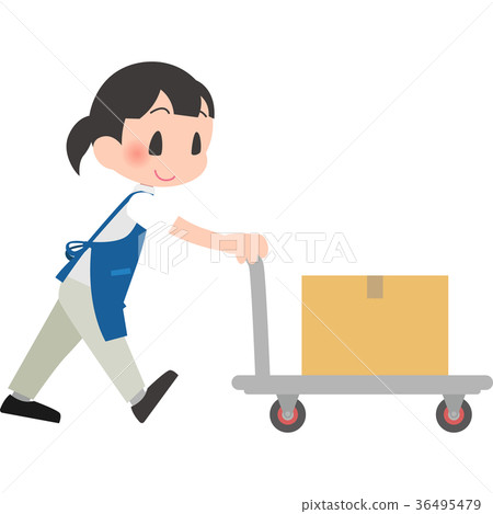 推擠移動式攝影車的女性僱員 推擠移動式攝影車的女性僱員 36495479