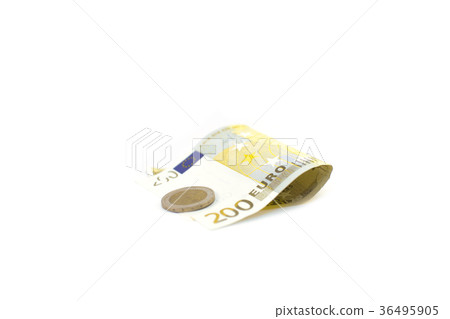 Banknote of 200 euros and coin of 2 euros 36495905