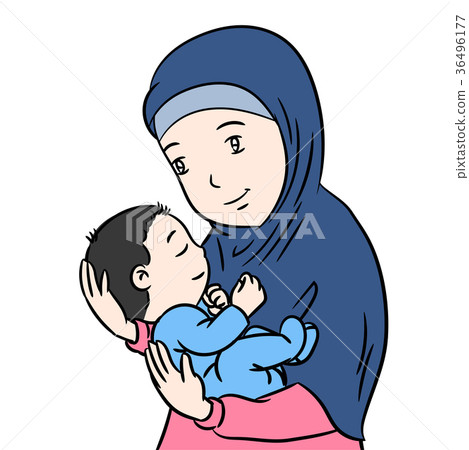 Muslim Mother and Son isolated Cartoon -Vector - Stock Illustration  [36496177] - PIXTA