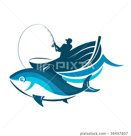 Fish and fisherman in a boat 36497807