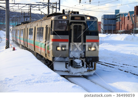 Series 731 trains entering Otaru Tsukiko Station 36499859