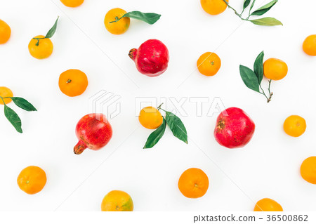 Citrus and garnet fruits isolated on white back Citrus and garnet fruits isolated on white back 36500862