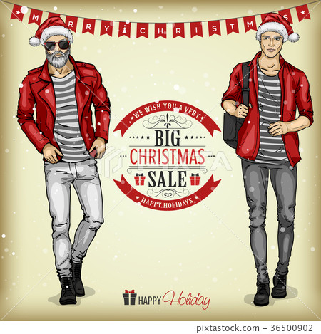 Man models with Santa hats 36500902