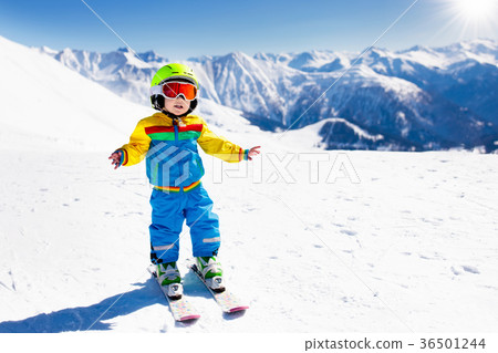 Kids winter snow sport. Children ski Family skiing 36501244