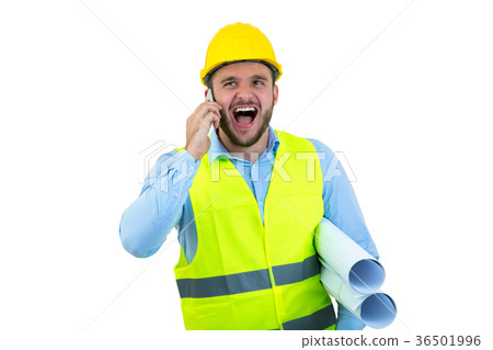 Angry upset young construction engineer yeling at 36501996