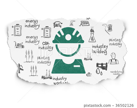 Industry concept: Factory Worker on Torn Paper Industry concept: Factory Worker on Torn Paper 36502126