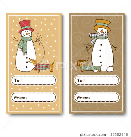 Christmas greeting cards, with a funny snowman - Stock Illustration ...