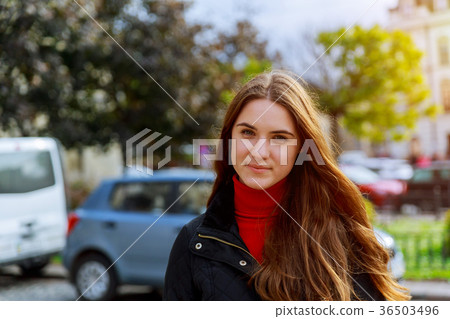 Beautiful brunette young woman wearing the street Beautiful brunette young woman wearing the street 36503496