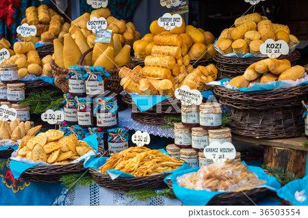 Traditional polish smoked cheese oscypek on market 36503554