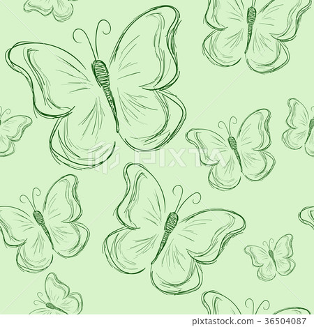 Seamless pattern with butterfly, green butterfly - Stock Illustration ...