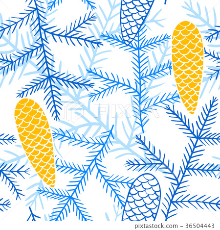 Seamless pattern of fir branches and cones - Stock Illustration ...