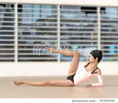 Young women yoga posing realing 3D CG illustration material 36504493
