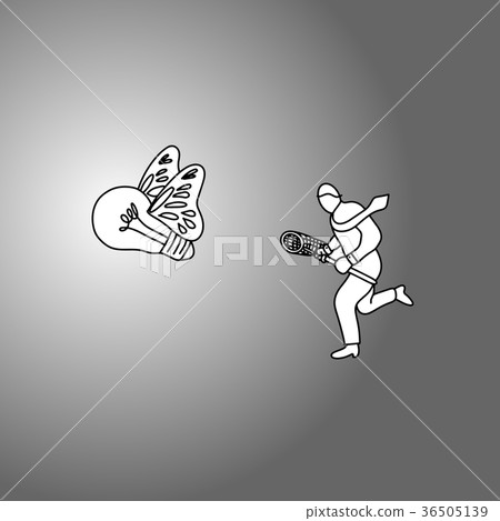 Businessman trying to catch a flying light bulb  36505139