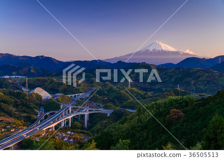 Shin-Tomei Expressway Shin-Shimizu JCT and Mt. Fuji dawn 36505513