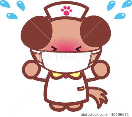 面具中的動物護士Inu先生的可愛動物護士先生腳步汗流。背 36506681
