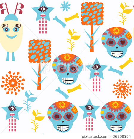 Sugar skulls seamless pattern. - Stock Illustration [36508594] - PIXTA