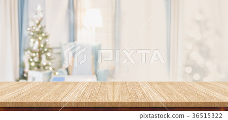 Empty wood table with warm living room decor Empty wood table with warm living room decor 36515322